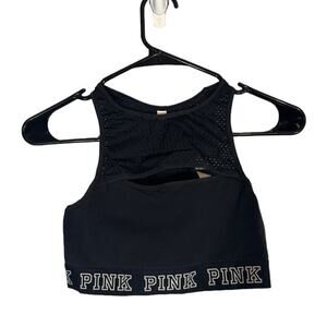 PINK Victoria’s Secret Women’s Black Cutout Mesh Back Haut Court Crop Top Sz Sm